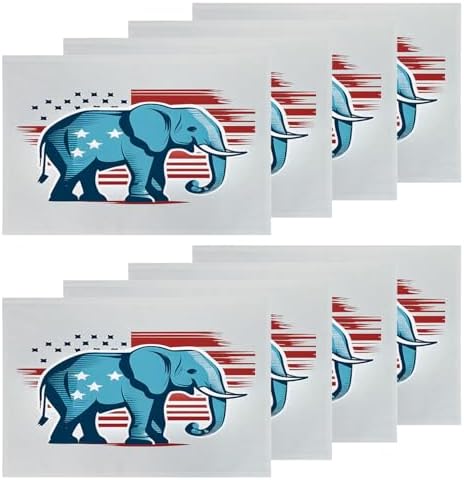 Shrahala American Flag Set of 8 12 X 18 Inch Linen Placemats, Stars and Stripes Elephant Burlap Table Mat Washable Double Layered Heat Insulation for Indoor/Outdoor