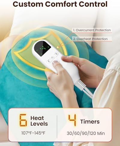 Weighted Heating Pad for Neck and Shoulders, Electric Heat Wrap with 6 Temperature & 4 Timer Settings, Auto Shut-Off, Machine Washable, Soothing Muscle Stiffness and Fatigue, Gift for Women Men