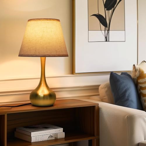 ONEWISH Touch Table Lamp for Bedroom, 3-Way Dimmable Gold Bedside Lamps for Nightstand with Fabric Shade,17.32'' Desk Lamp for Kids Reading, Home Office