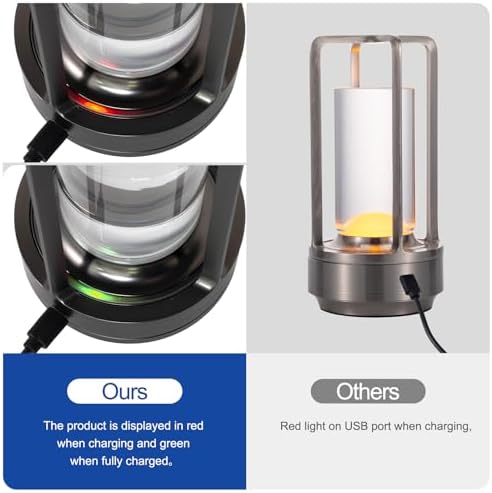 Rechargeable Cordless Small Metal Table Lamp, Stepless Dimming, 3-Color