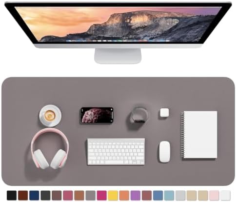 Hsurbtra Desk Pad, 35.5" x 17" PU Leather Desk Mat, XXL Extended Mouse Pad, Waterproof Desktop Blotter Protector, Non-Slip Ultra Thin Large Laptop Keyboard Writing Mat for Office Home, Light Gray