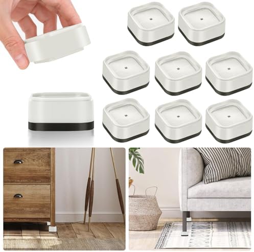 8 Pack Furniture Risers 1 Inch, Adjustable Bed Risers Heavy Duty for Table Desk Couch Chair Sofa Cabinet Bed Legs Dorm, Square Stackable Bed Raisers Blocks Lift Height 1", 2" or 3", White