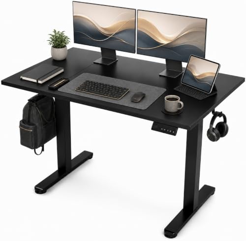 Claiks 48 Inch Electric Standing Desk Adjustable Desk, Dark Black