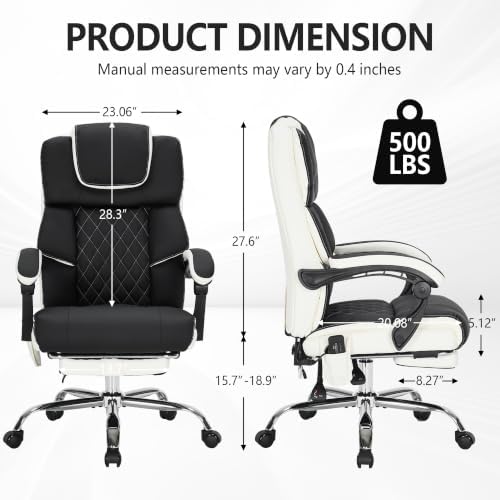 Massage Office Chair with Heat & Footrest,Heated Comfy Reclining Desk Chair with Vibration,Executive Big and Tall Chairs for Heavy People,Adjustable Height Black Black-White