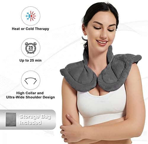 MORLIDEN Neck Heating Pad Microwavable for Shoulders, Warmer Wrap Microwave Heating Pad for Neck and Shoulders for Pain Relief - Gray