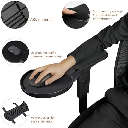 Upgraded Ergonomic Arm Rest Mouse Pad for Chair，Adjustable Mouse Tray with Wrist Cushion, Chair arm Mousepad, Black