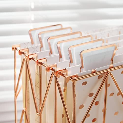 Y YOMA Rose Gold Hanging File Folders, Letter Size, 12 Pack Decorative Paper Hanging Folders with 1/5-Cut Adjustable Tabs, Desktop Filing Ideal for Home and Office Organization, 3 Design