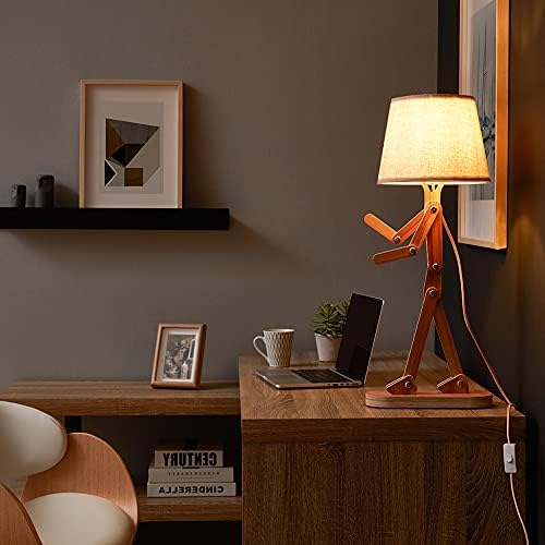 Cute Wood Table Lamp for Kids Room Bedroom, Bulb Included, Ash