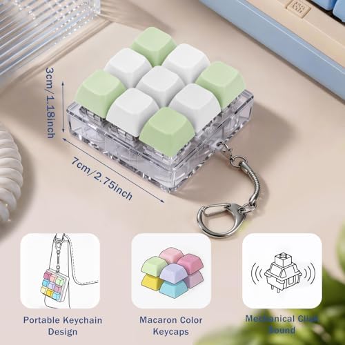 Keyboard Fidget Toy, Creamy Fidget Clicker Keyboard Fidget Keychain, Button Fidget Gifts for Adults, Boost Focus & Ease Anxiety Anywhere — Perfect Stress-Relief Gift (3×3 Grid Layout I)