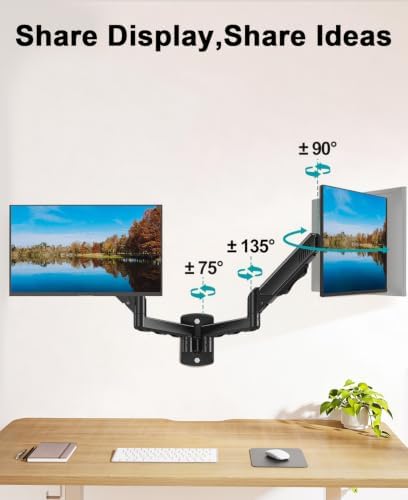 MOUNT PRO Dual Monitor Wall Mount for 2 Computer Screen up to 32 Inch, Gas Spring Double Monitor Arm Holds Up to 19.8lbs Each, Full Motion Adjustable Wall Monitor Mount, VESA Mount 75x75/100x100