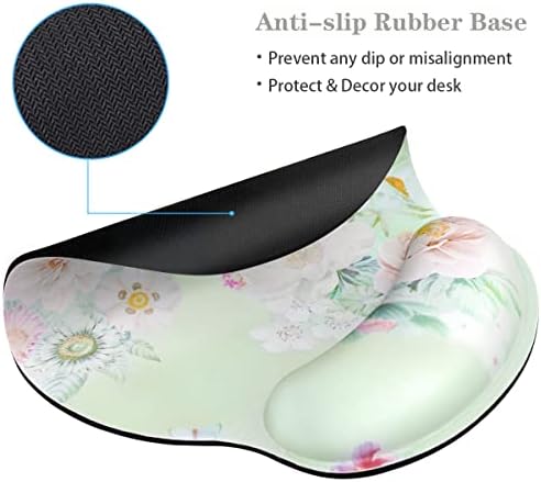Floral Ergonomic Mouse Pad with Wrist Support, Cute Premium-Textured Mouse Mat for Wireless Mouse, Non-Slip Rubber Base, Comfortable Desk Accessories for Laptop, Office, Home, Game, Green