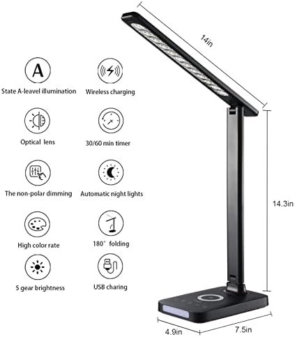 VAVOFO LED Desk Lamp with Fast Charger, USB Charging Port, Desk Light for Home Office with 5 Brightness Levels, Touch Control, 30/60 min Auto Timer, Eye-Caring Dimmable Table Lamp with Adapter