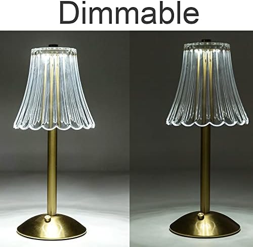 HEQET Cordless Table Lamps for Home,Table,Dining Room, Gold Rechargeable Lamps, USB Charge 12'' Tall LED Brass Portable Outdoor Indoor Table Lamp with Built-in Dimmer (Pack2 Gold Flower Lamp)
