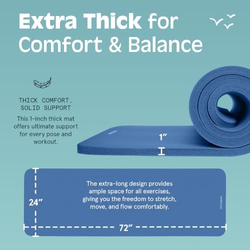 Retrospec Solana Yoga Mat 1" Thick w/Nylon Strap for Men & Women - Non Slip Exercise Mat for Home Yoga, Pilates, Stretching, Floor & Fitness Workouts