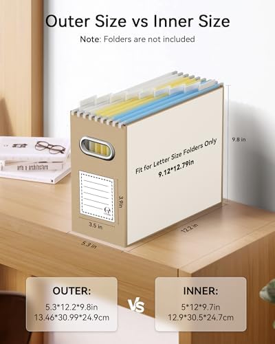Oterri Portable Collapsible Cardboard File Box with Handle for Letter-Size