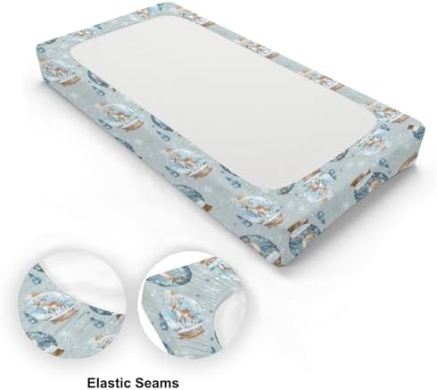 Christmas Reindeer Snowflakes Trees Winter Holiday Pattern Baby Changing Pad Cover, Unisex Christmas Nursery Diaper Changing Table Pad Mat Sheet for Boys Girls-16x32