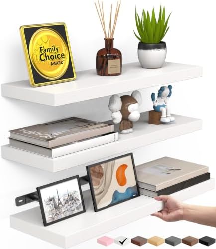 BAYKA White Floating Shelves 15.7in, Set of 3, Wall Mounted for Wall Decor
