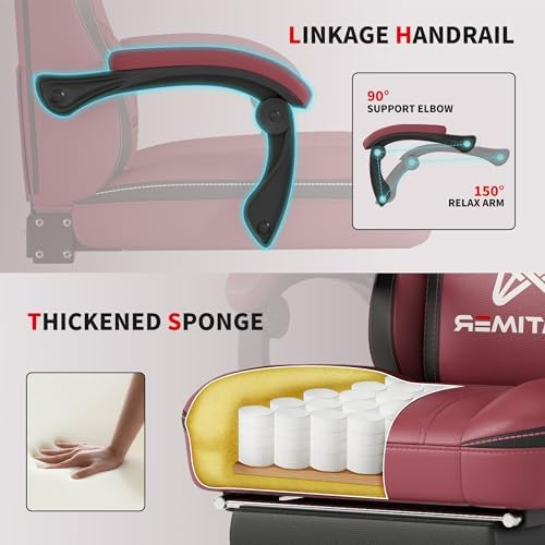 Gaming Chair with Footrest, Ergonomic Computer Chair, PU Breathable Material with Headrest and Lumbar Support, Suitable for Silla Gamer and Adults (RED)