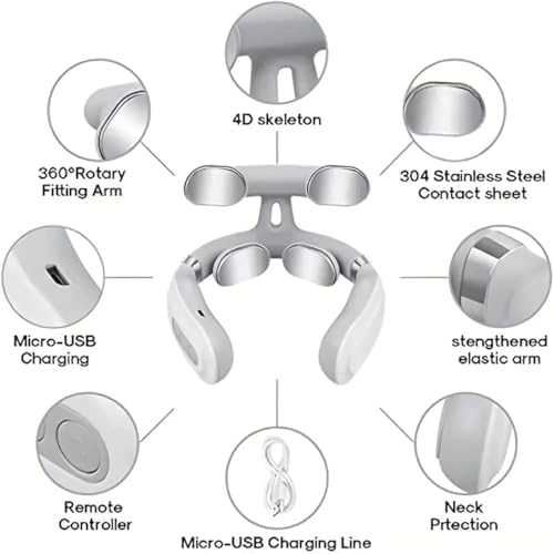Ayland Vitality Magic Pro 2.0 Neck Massager, Portable Neck Relaxation Device, 4-Head Portable Neck Massage with 6 Vibration Modes & 15 Intensity Levels, Ergonomic Design Promote Muscle Relaxation
