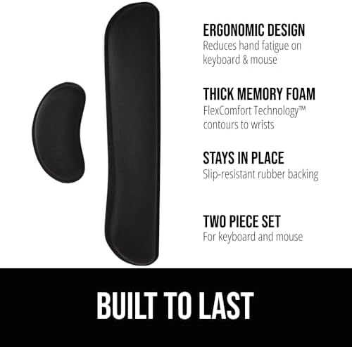 GORILLA GRIP Memory Foam Wrist Rest for Computer Keyboard, 2 Piece Black