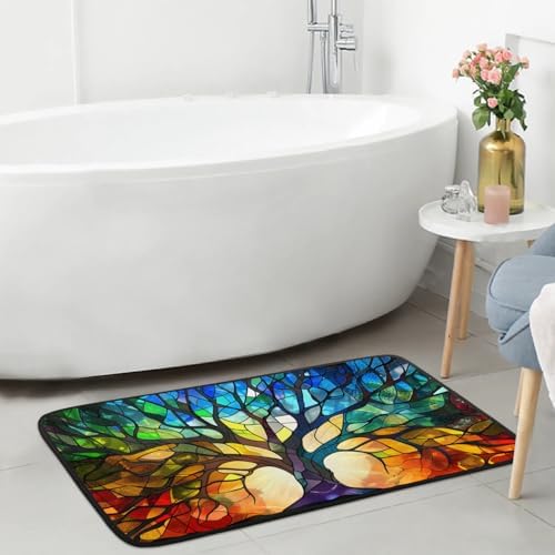 Kitchen Mats, Glass Tree Pattern Kitchen Rugs, Cushioned Anti Fatigue Kitchen Mats, Non-Slip Standing Desk Mat, Absorbent Kitchen Rug for Floor, Kitchen, Office, Sink, 20"×39"