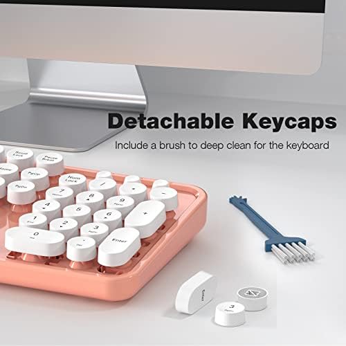 MOFII Wireless Keyboard and Mouse Combo, Computer Full Size 2.4G Plug and Play Wireless Typewriter Retro Round Keyboard and Mouse Set for Windows, Computer, Desktop, PC, Notebook - (Light Orange)