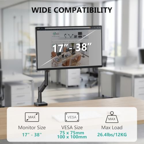 WALI Extra Long Single Monitor Arm for 17-38 inch Screens, up to 26.4 lbs