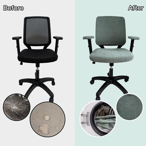 High elasticity anti slip office chair cover, split design for easy installation,universal desk chair case wear-resistant and scratch resistant (Pine and cypress green,Chair seat Cover + Back Cover))