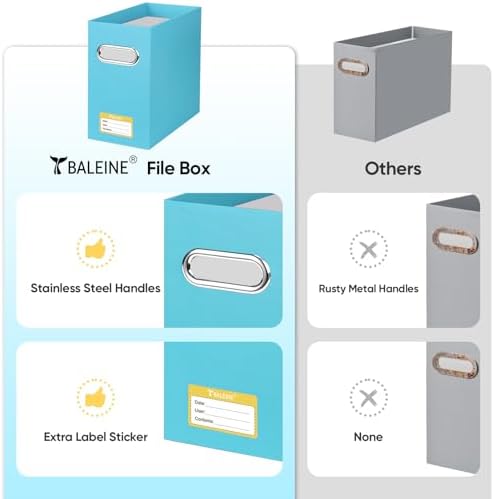 BALEINE 4PK File Organizer Box, Cardboard File Folder Organizer with Handle