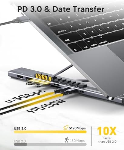 Mukiya 9 in 1 USB C Laptop Dock Stand with HDMI+DP,4K Dual Monitor PD 100W