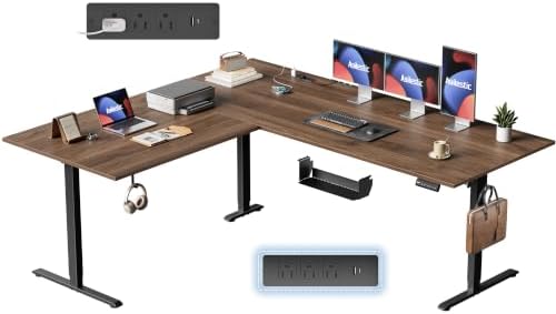 75x61 Inch L Shaped Electric Standing Desk, Corner Workstation, Dark Walnut