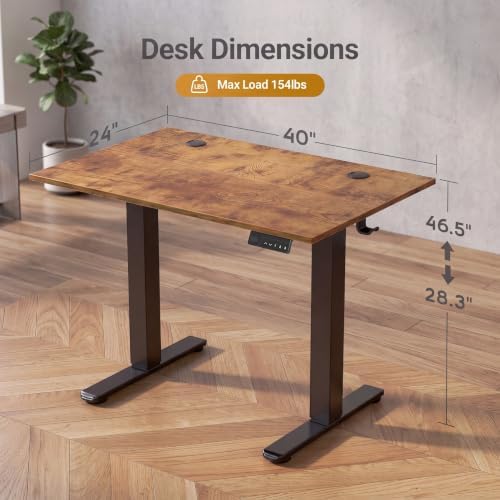 Claiks Electric Standing Desk 40x24 Inch Adjustable Desk, Rustic Brown