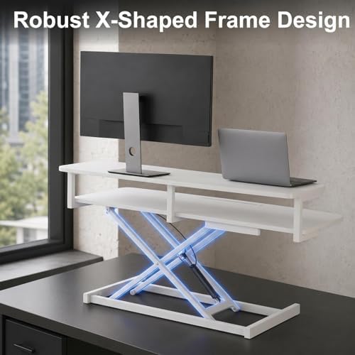 37 Inch Standing Desk Converter, 10.23-24.8 inches Adjustable Height Standing Desk Riser, Sit to Stand Up Duals Monitor Riser Workstation, for Home Office Laptop - White