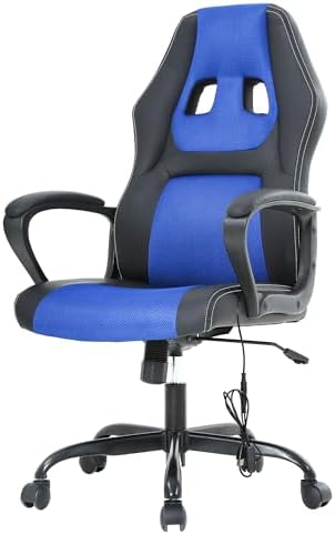 PayLessHere Gaming Office Chair Support Adjustable Ergonomic PU Leather Racing Lumbar Massage Headrest Armrest Task 360° Swivel Computer Chair for Women Men Adults, Blue