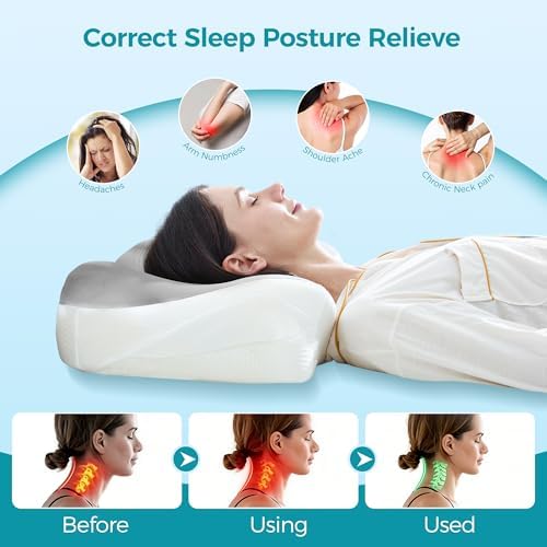BDEUS Sleep Apnea Pillow, Cervical Neck Pillow for Pain Relief, Ergonomic Side Sleeper Pillow for Adults, Orthopedic Contour Memory Foam Pillow for Neck Support, Anti Snore, Cooling, Grey