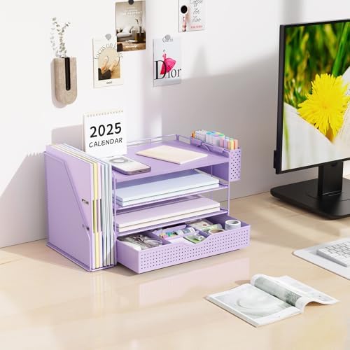 Wood Desk Organizers and Accessories with File Holder & Catalog Racks