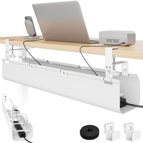PEGZONE No Drill Under Desk Cable Management Tray, 31.5" Fabric Organizer