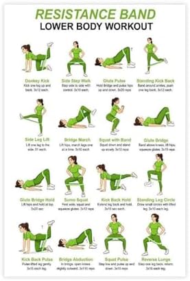 Resistance Band Lower Body Workout Chart Glute And Leg Exercises Women Home Gym Canvas Poster Wall Art for Living Room Bedroom Decor Unframe 24x36inch