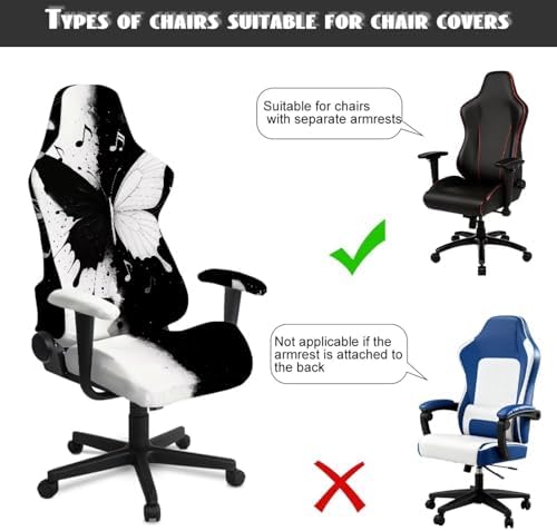 Butterfly Gaming Chair Cover with Armrest Cover Zipper Design Easy to Install Black White Painting Universal Slipcover Scratch Proof Non-Slip Rotating Desk Chair Protector,4 Pcs