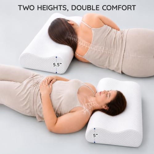 AM AEROMAX 32" King Contour Memory Foam Pillow for Neck Pain Relief, White