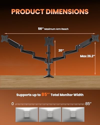 ErGear Triple Monitor Stand Fits Three 17–32 inch Monitors