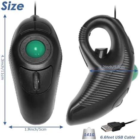 YUMQUA USB Wired Finger Mouse, Handheld Trackball Mouse with Roller Ball