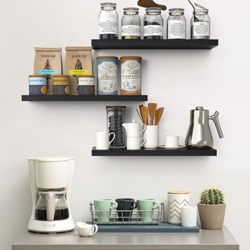 BAYKA Black Floating Shelves 22.5in, Set of 3, Wall Mounted for Wall Decor