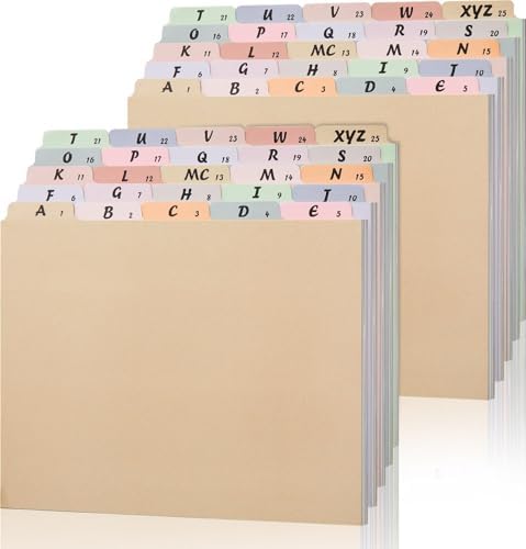 2 Set 50 Alphabet File Dividers A-Z Top Tab File Guides Letter Size 1/5 Cut Tab Manila Alphabetical File Organizer File Cabinet Dividers for Work Office Home School and Desk Organizer（Classic）