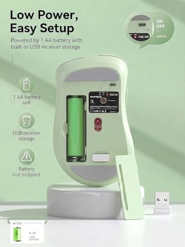 RAPIQUE Bluetooth Wireless Mouse, Dual Bluetooth & 2.4GHz, Sage Green