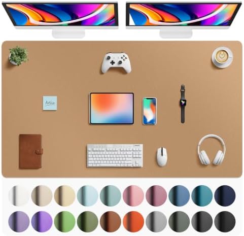 Aothia Faux Leather Desk Mat Mouse Pad, 63" x 24", Khaki