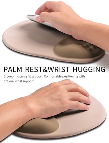 Palm-Rest and Wrist-Hugging Mouse Pad Wrist Rest, Ergonomic Wrist Support with Curve Fitting Cushioned Memory Foam for Carpal Tunnel Pain Relief, 9.9 x 8.3 Inch, Mocha Sand