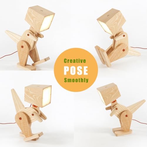 Novelty Cute Wood Dinosaur Table Lamp Reading Room, Ash Yellow