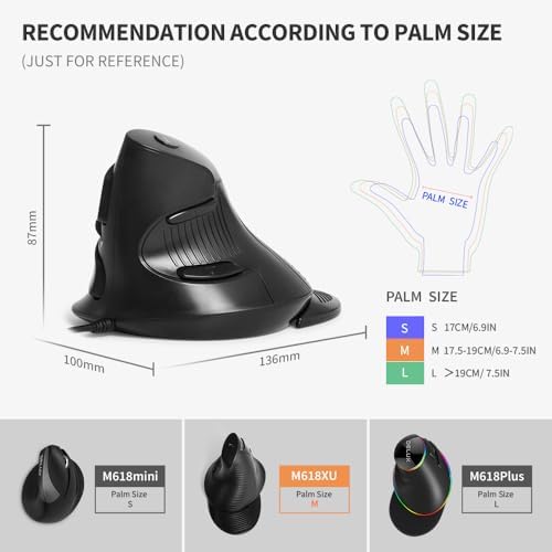 DELUX Wired Ergonomic Vertical Mouse, for Medium Hands(M618XU-Black)