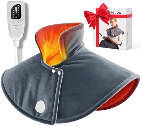 Heating Pad for Neck and Shoulders and Back, Pain Relief Heated Shoulder Wrap with Adjustable Button, 6 Heating Setting and 4 Auto-Off Timer, Gifts for Mom Women Christmas Birthday